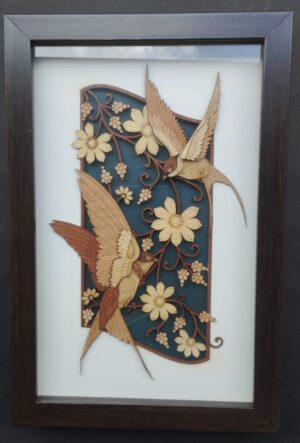 Veneer Art Fly Catcher Bird wall Hanging 12" x 8"