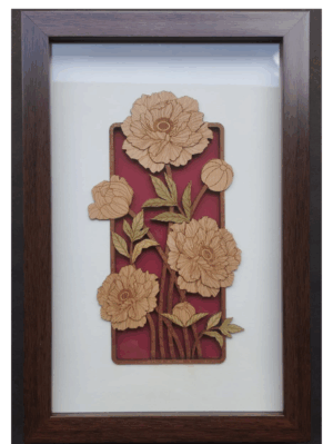 Veneer Art Wall hanging Peony 12" x 8"